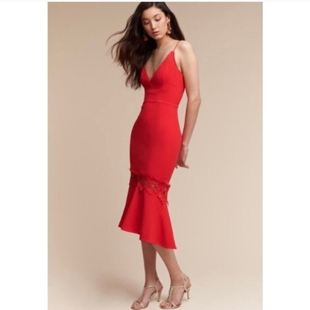 NICHOLAS BHLDN Amina Midi Dress Flounce Poppy Red 4 - Picture 2 of 12